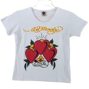 Ed Hardy White Tee with Red and Yellow Design